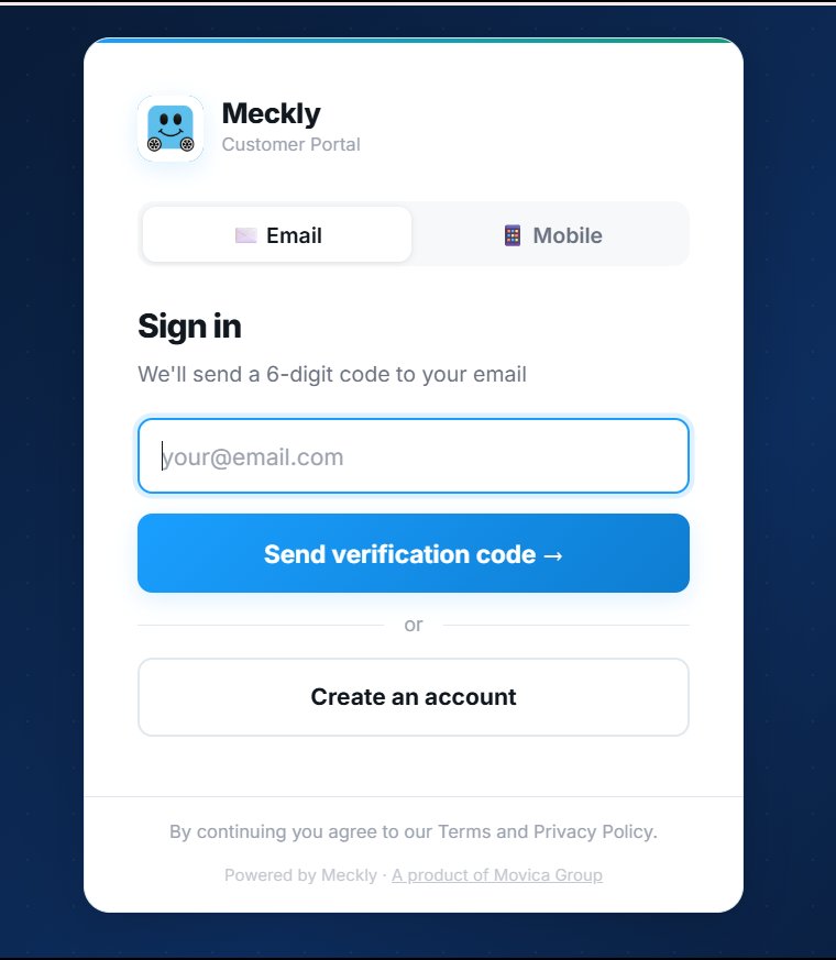Meckly customer portal sign-in screen